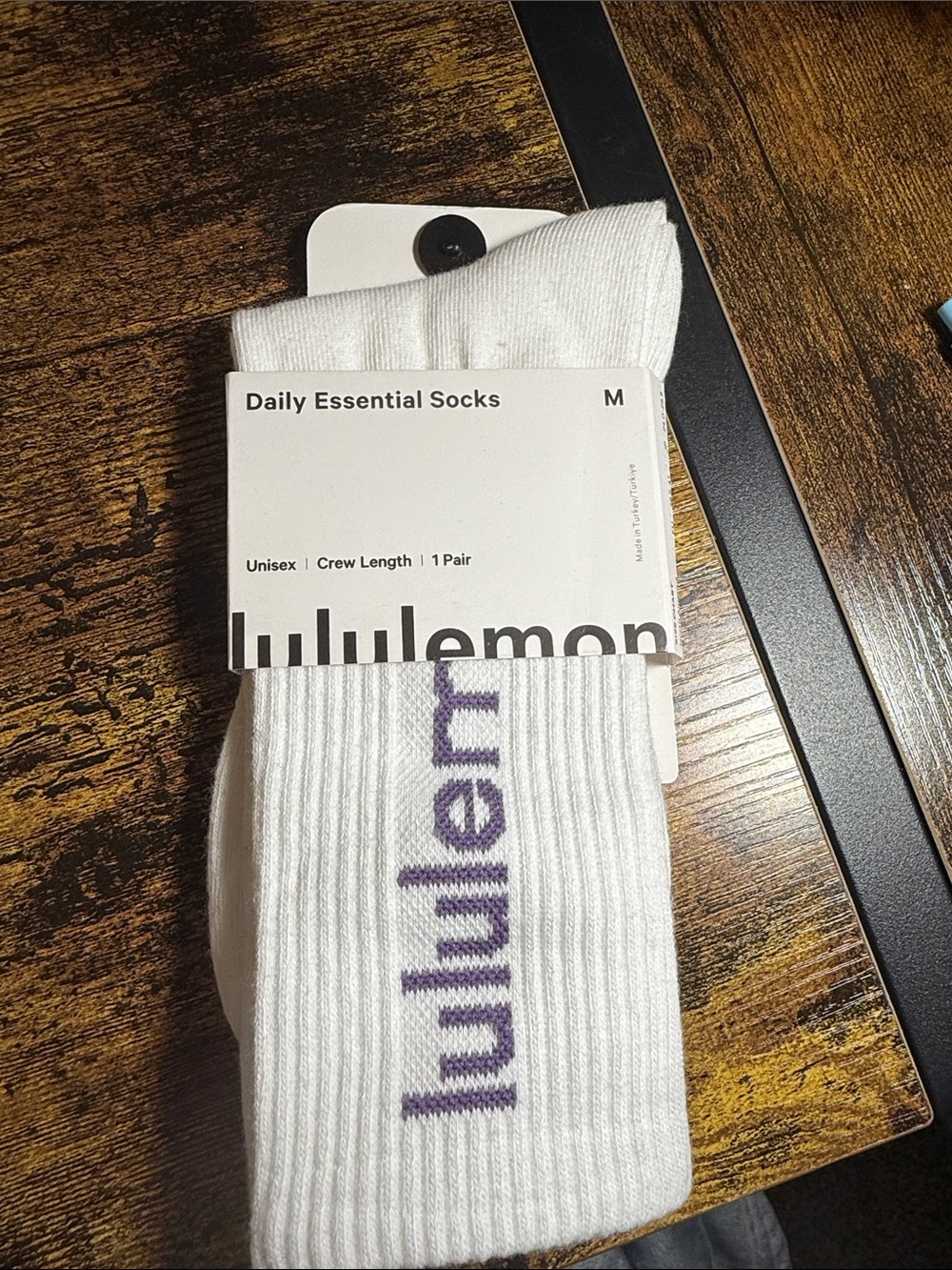 lululemon athletica White Crew Socks with Purple Logo